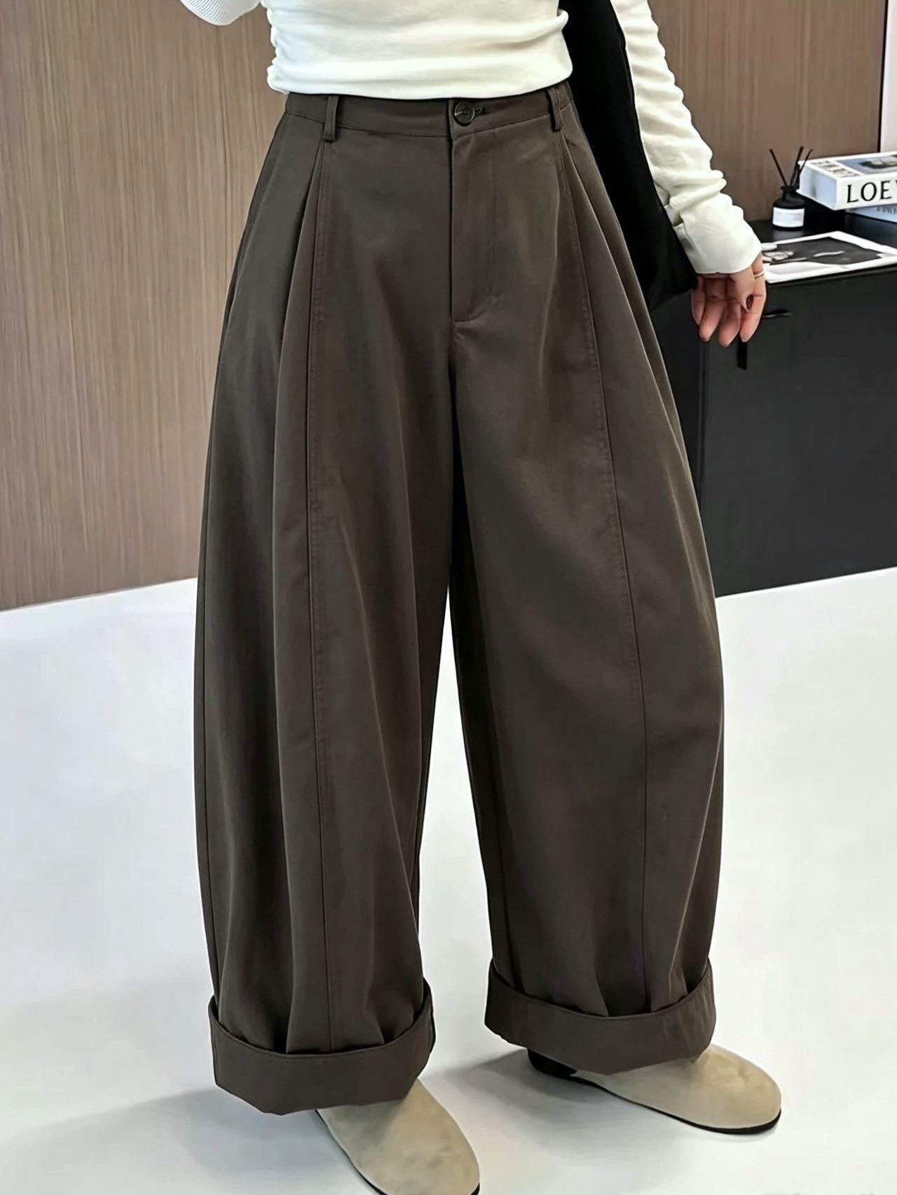 女士全棉弯刀裤 2026新款宽松休闲松弛感百搭极简慵懒长裤镰刀裤图片