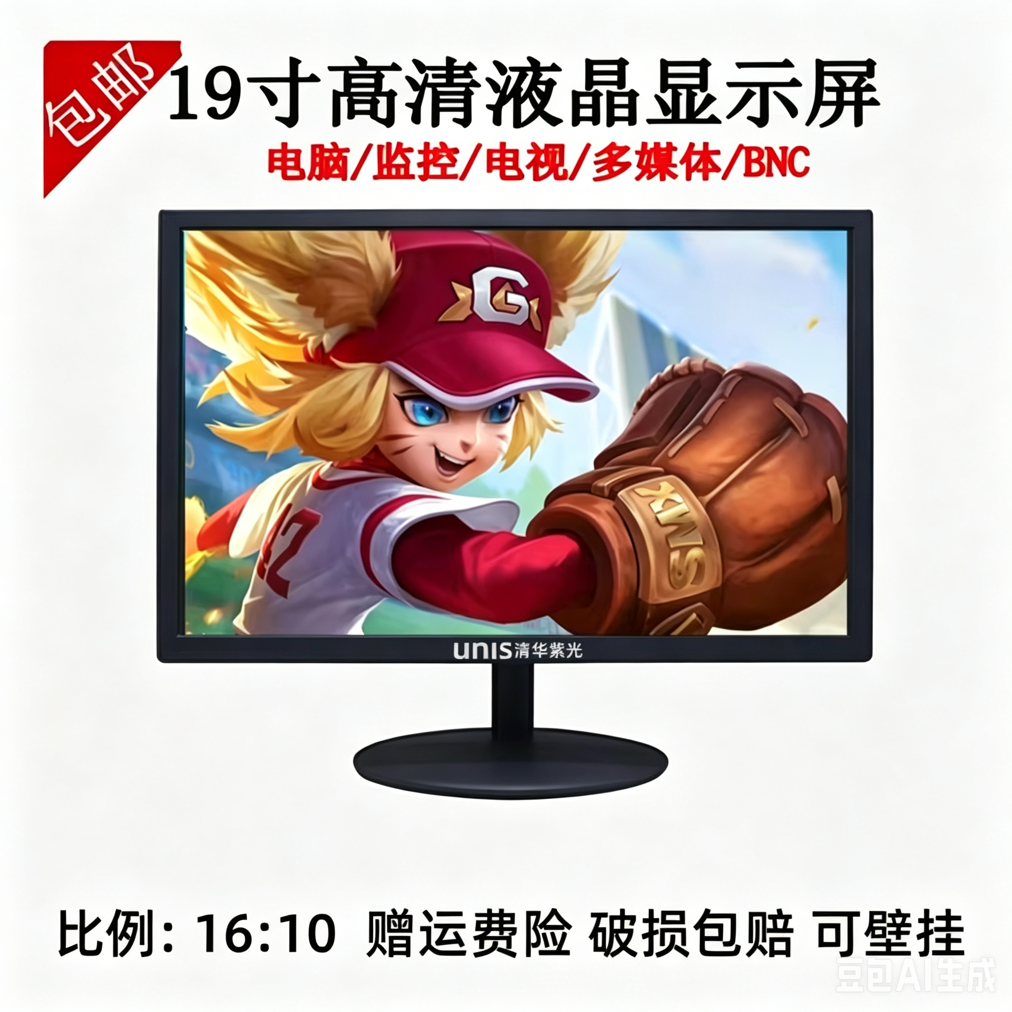 顺丰包邮清华紫光19寸液晶显示器20/22/24寸监控电视办公线切割