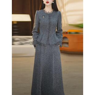 雪花绒漂亮出片衣服轻奢女装春秋新款长袖高贵档次两件套连衣裙子