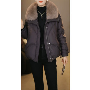 高档短款加厚带毛领羽绒服女2025年冬季新款妈妈保暖白鸭绒外套