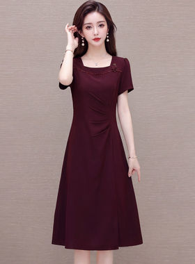 气质名媛修身短袖连衣裙女2026夏季新款妈妈薄款婚宴礼服裙子
