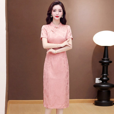 高档短袖改良旗袍连衣裙女2026夏季新款喜婆婆妈妈婚宴礼服裙子