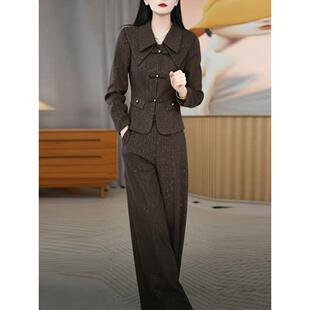 磨毛精纺上衣加裤子时尚阔腿裤套装女春季穿搭漂亮出片衣服两件套