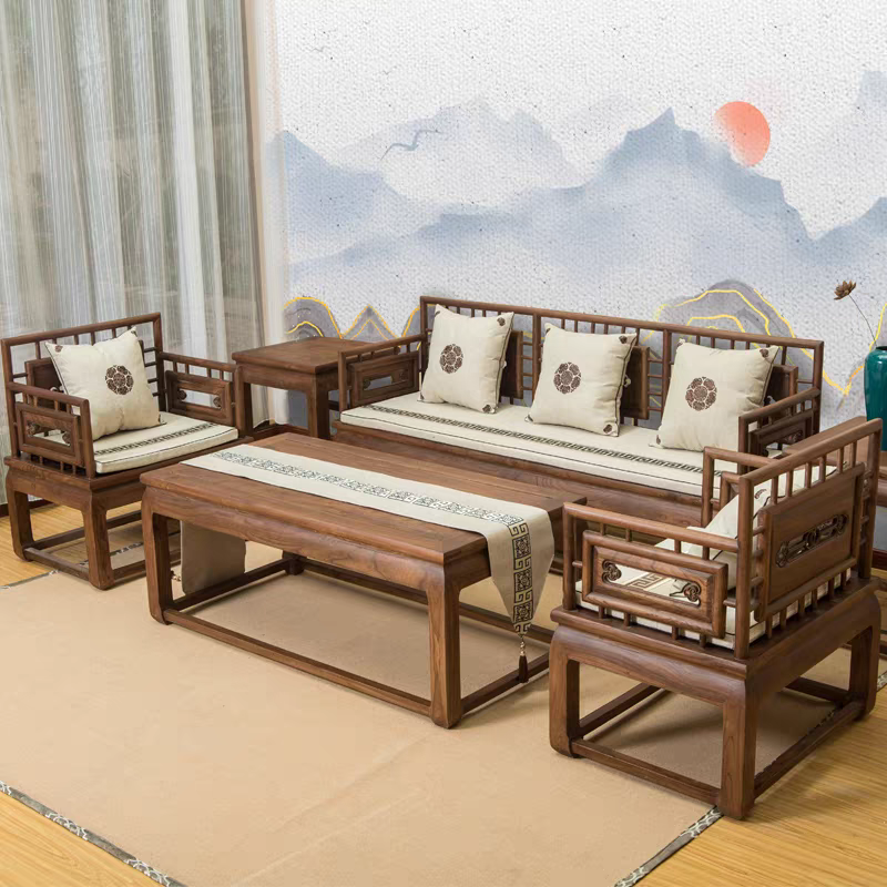 新中式实木沙发组合老榆木禅意民宿客厅家用酒店会所宋氏沙发椅