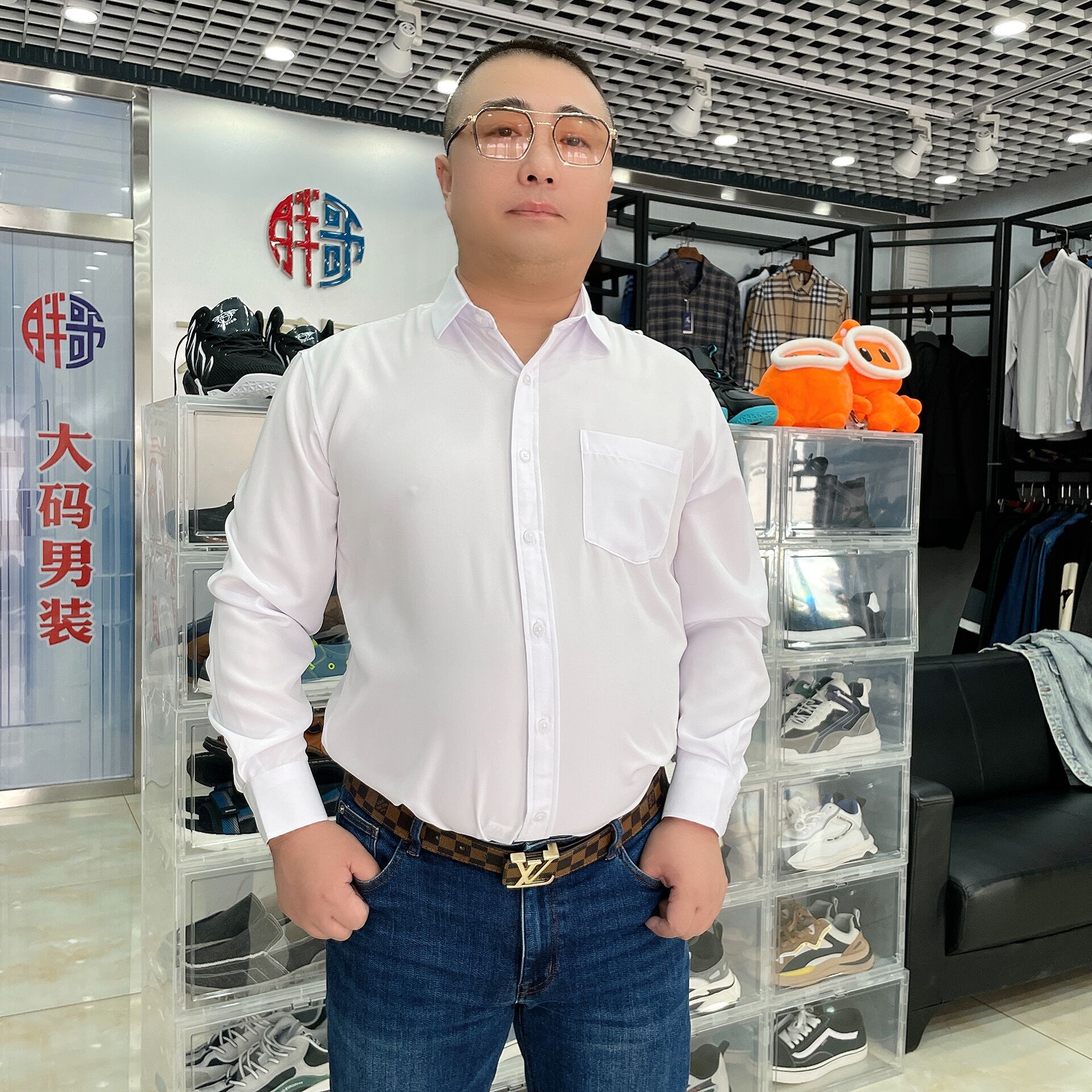 春夏款加肥加大码衬衫弹力男胖人宽松休闲多色职业装长袖衬衫