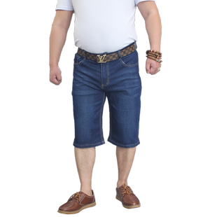 夏季大码牛仔短裤男薄弹力高腰宽松胖人加肥加大号休闲牛仔短裤男