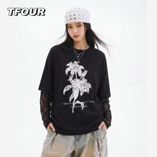 tfour花卉仿蕾丝发泡印花+刺绣
