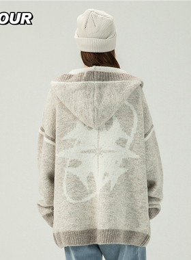 TFOUR 秋冬季八芒星针织开衫男女同款潮牌宽松美式慵懒风毛衣外套