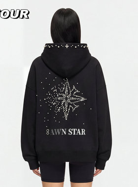 TFOUR 美式高街钉珠连帽卫衣男女2025新款宽松oversize设计感外套