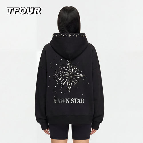 TFOUR美式重磅oversize钉珠卫衣