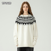 菱形毛衣男女2025新年款 美式 复古潮牌针织衫 TFOUR 费尔岛风情侣装