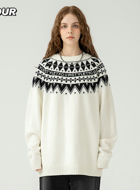 TFOUR 菱形毛衣男女2025新年款美式复古潮牌针织衫费尔岛风情侣装
