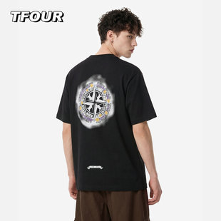 夏季 TFOUR T恤男女情侣装 短袖 国潮牌仿刺绣印花圆领T上衣 2026新款
