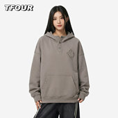 TFOUR 外套潮 宽松半排扣高领帽衫 八芒星贴布绣卫衣男女装 情侣美式