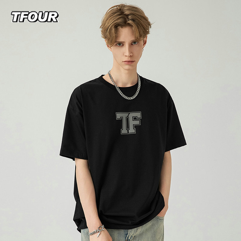 TFOUR2026夏季新款基础款短袖TF印花宽松凉感美式潮牌T恤男女同款