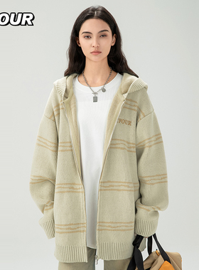 TFOUR 八芒星潮牌美式休闲针织衫外套秋冬季厚款毛衣开衫男女条纹