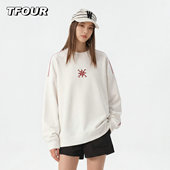 新款 TFOUR 八芒星圆领卫衣女2025春秋季 刺绣辑明线T恤男宽松上衣t