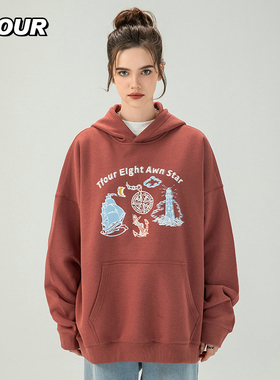 TFOUR 2025春秋新款八芒星插画卫衣潮牌宽松漫画趣味男女情侣连帽