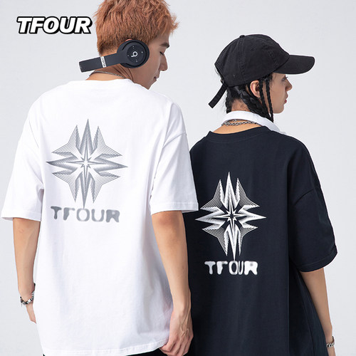 TFOUR男女款夏季国潮印花短袖t恤
