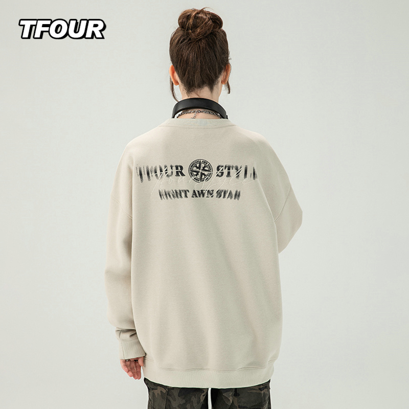 TFOUR圆领印花卫衣刺绣长袖上衣