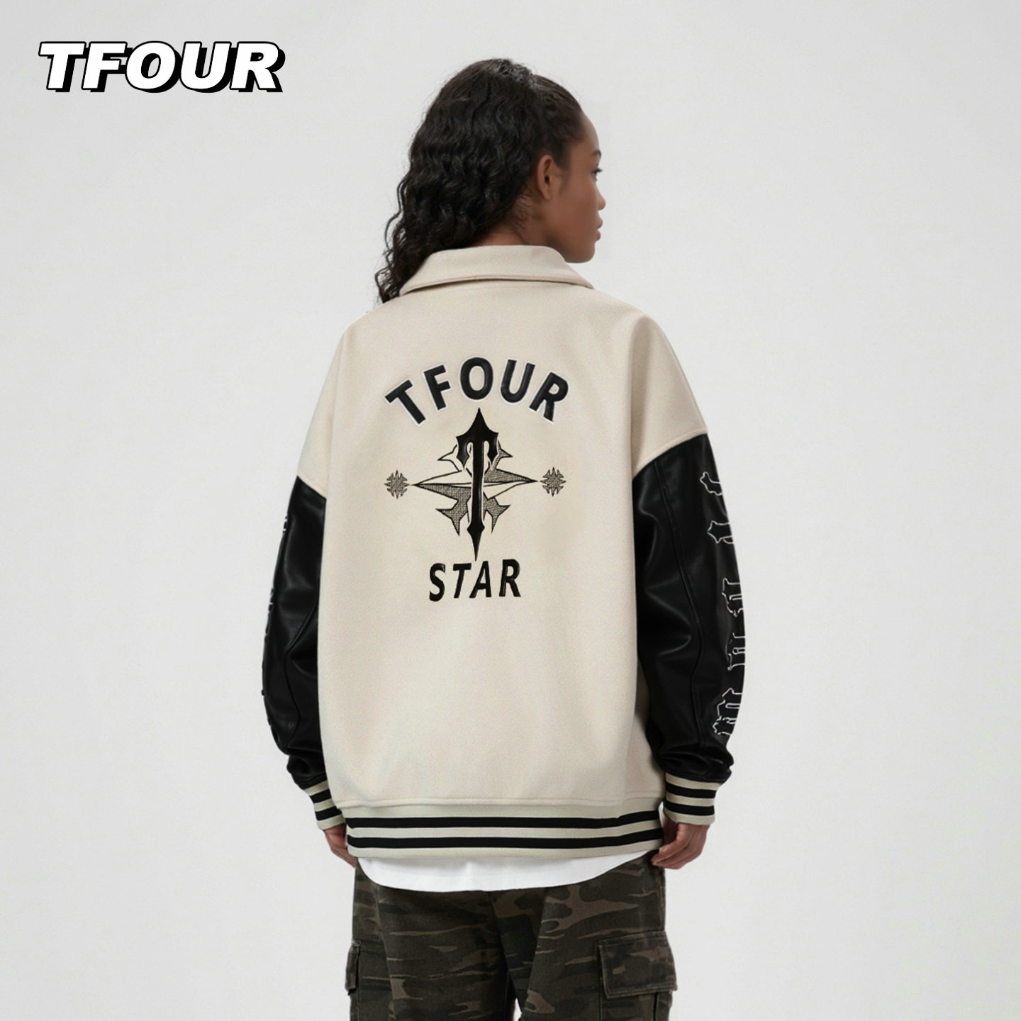 TFOUR秋冬季翻领刺绣棒球服外套