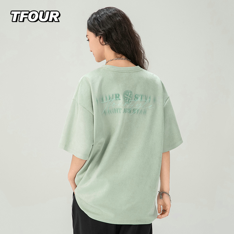 麂皮绒短袖美式街头青少年情侣