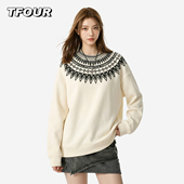 TFOUR 上衣 休闲百搭潮流八芒星情侣装 美式 复古费尔岛卫衣男女同款