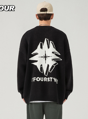 TFOUR 2025秋冬季新款oversize针织衫男女同款慵懒风毛衣3D潮牌厚