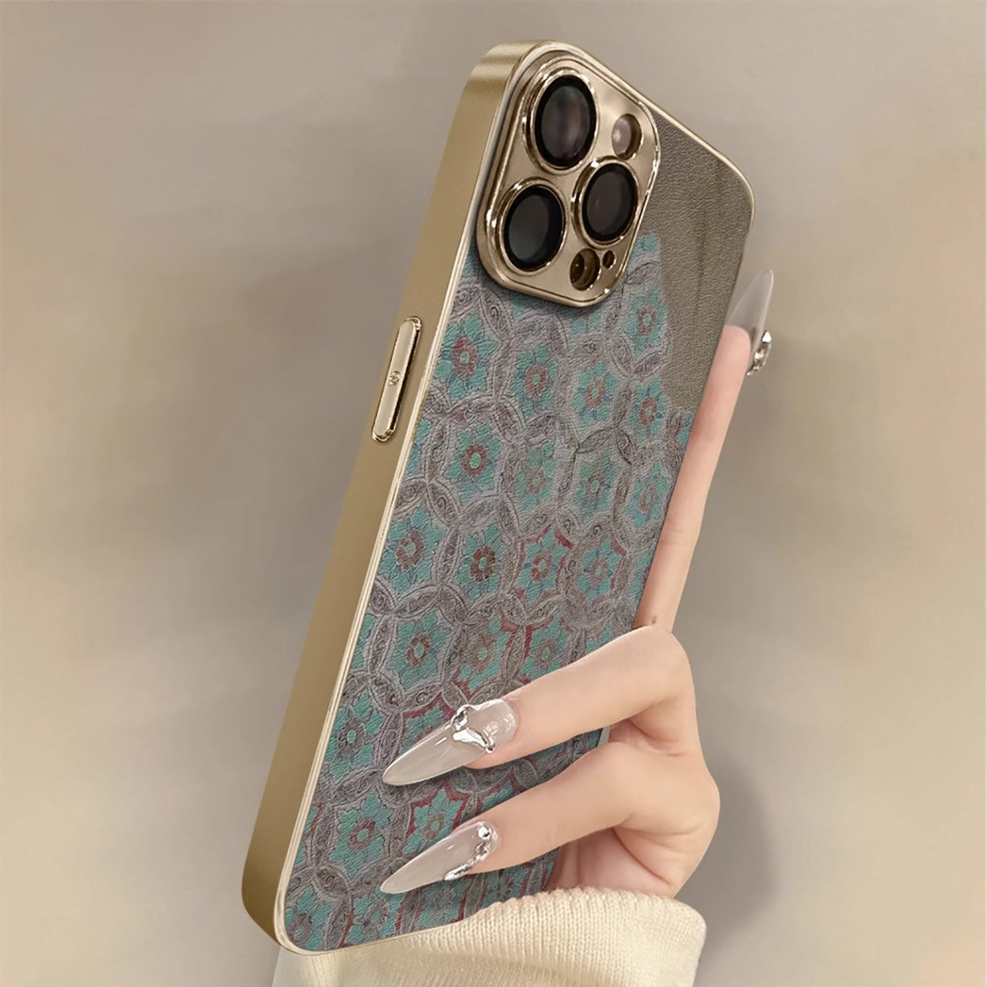 敦煌花纹适用苹果16promax手机壳iPhone15pro新款14plus电镀13mini全包小羊皮12防摔11带支架xr高级感x保护套