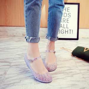 凉鞋女2022年新款夏季水晶坡跟沙滩鞋厚底外穿镂空果冻雨鞋洞洞鞋