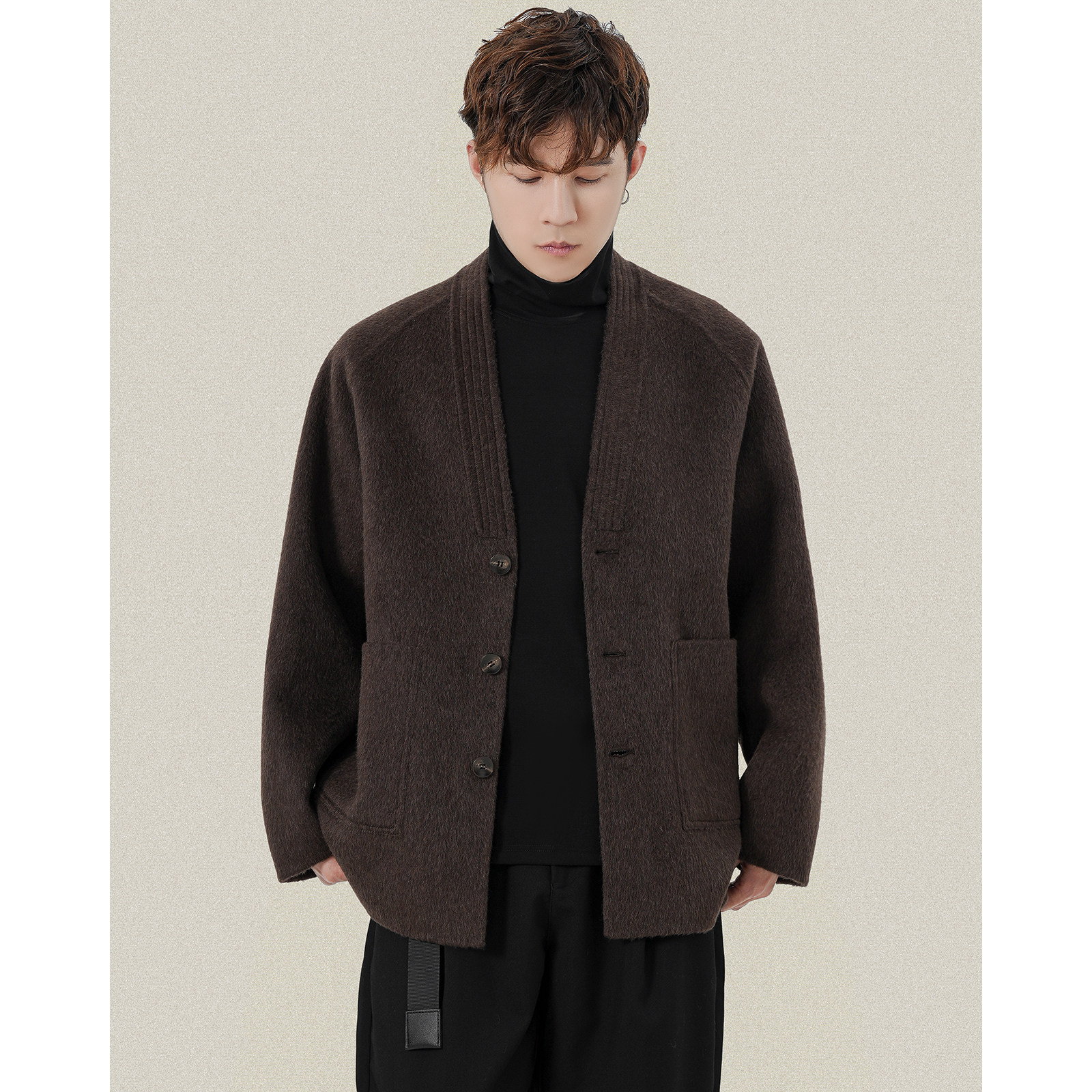 绵羊毛双面呢中国风道袍夹克外套男士冬季呢子休闲短款大衣外套,男装,毛呢大衣,淘宝优惠券,粉丝福利购,淘宝优惠卷