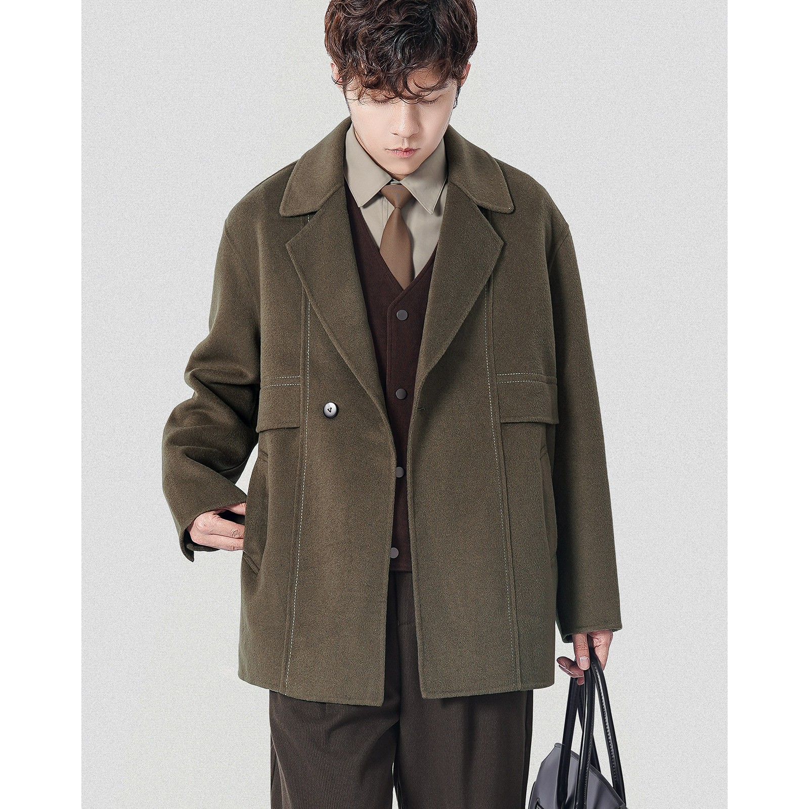 一手长双面呢外套毛呢大衣男短款冬季非羊绒羊毛明线呢子西装外套,男装,毛呢大衣,淘宝优惠券,粉丝福利购,淘宝优惠卷