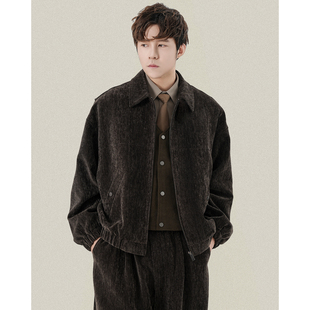 春秋款哈灵顿秋冬套装男士复古老钱短宽灯芯绒丝绒夹克休闲男外套