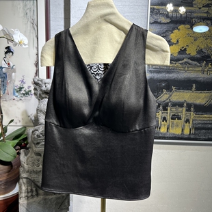 蓝大原创高端真丝香云纱v领无袖 黑色背心6489