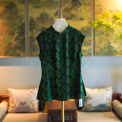 蓝大桑蚕丝2025夏绿色短袖上衣