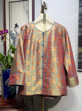 蓝大原创女装中国风圆领长袖单排扣宽松百搭桑蚕丝蜀萝外套5176