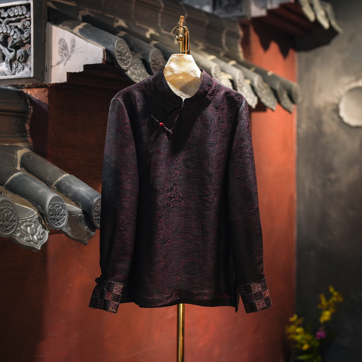 蓝大桑蚕丝2025秋盘扣长袖上衣