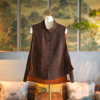 蓝大单排扣国风立领不规则马甲