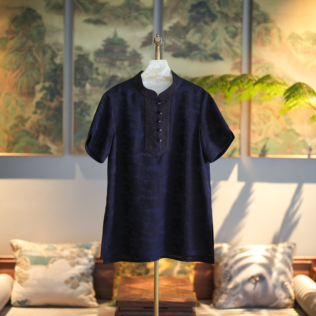 蓝大桑蚕丝2025夏刺绣紫色上衣