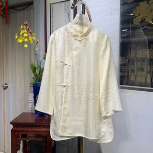 上衣5219 显瘦中长款 蓝大原创女装 国风端庄桑蚕丝立领斜襟盘扣大码