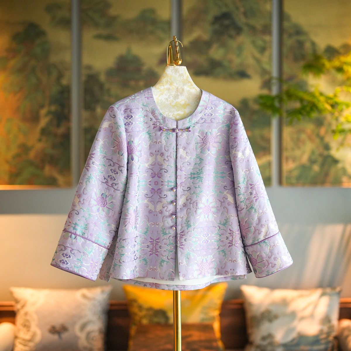 蓝大新中式桑蚕丝粉色宽松外套