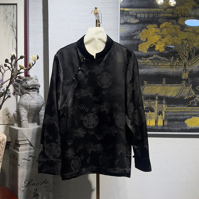 蓝大桑蚕丝2025春黑色长袖上衣