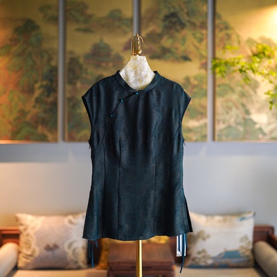 蓝大桑蚕丝2025夏绿色香云纱上衣