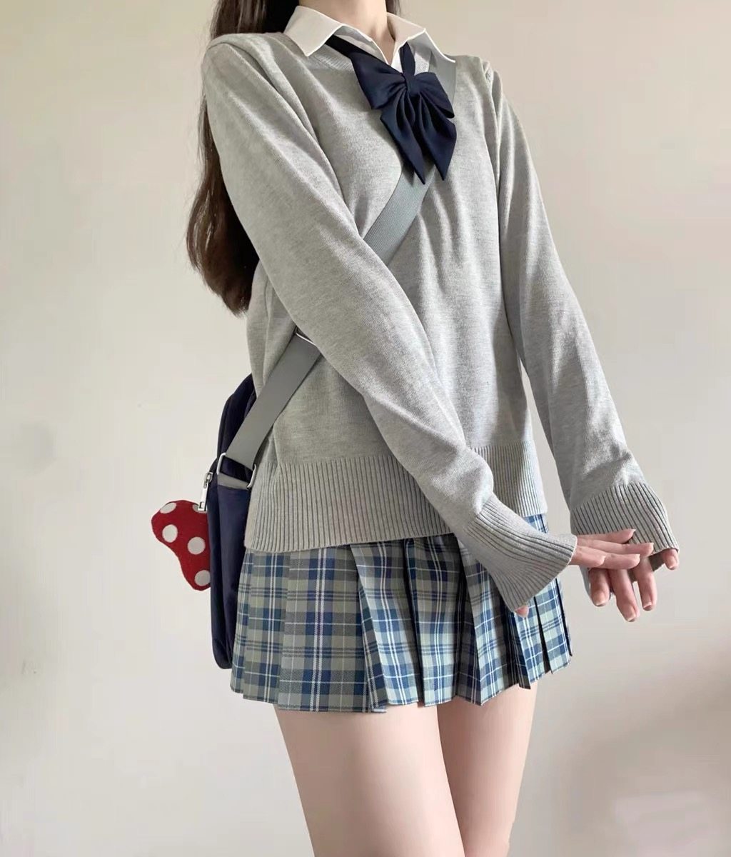 thumbnail for Japanese campus style JK/DK uniform men's and women's wear student class uniform college wind sweater V-neck pullover cotton sweater