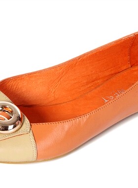 春夏鱼嘴搭扣单鞋真皮牛皮羊皮平底平跟平底鞋女夏凉鞋黄色白色