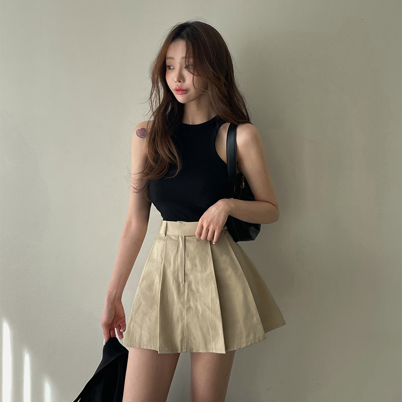 卡其色百褶裙女半身裙夏春秋2023新款韩版高腰裙子小个子a字短裙