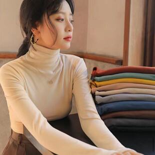 双面德绒半高领发热打底衫女内搭秋冬款高个子白色加绒加厚2023新