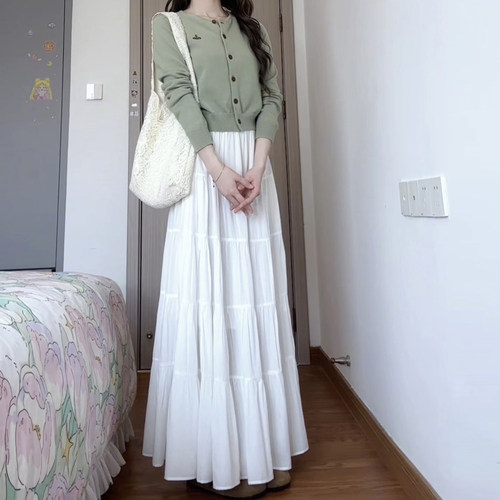 高个子加长高腰显瘦温柔半身裙