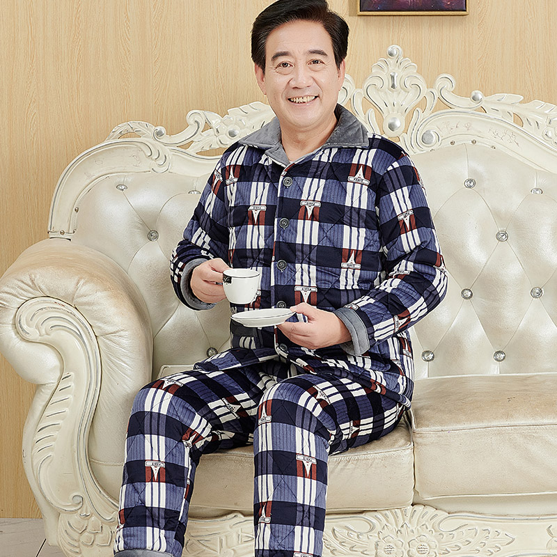 아빠의 가을 겨울 스웨이드 두꺼운 잠옷 정장 60 세 중년 및 노인 남성 캐주얼 면 재킷 70 세 할아버지 따뜻한 옷