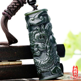 天然新疆和田玉龙柱吊坠龙盘主辈辈福吊坠挂件